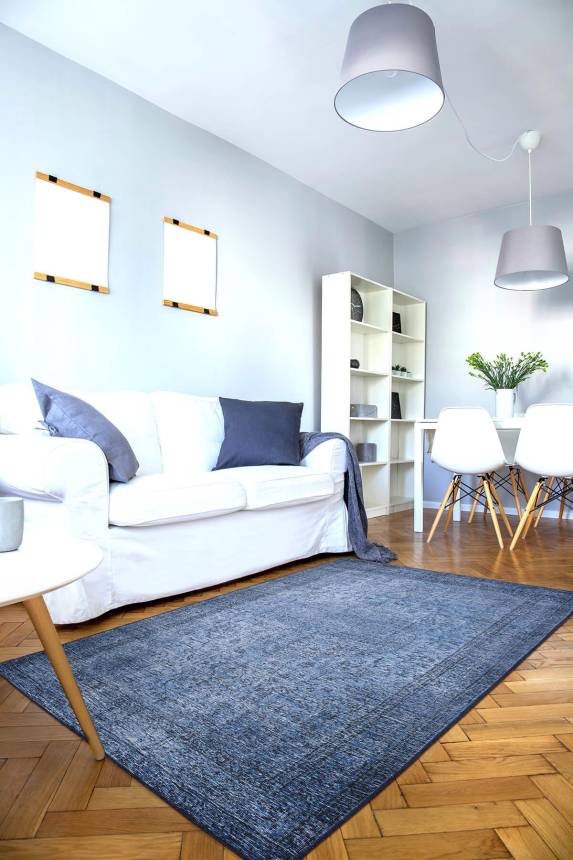 Outlet 210x210 Kare Dorian Eskitme Desenli Dokuma Taban Dekoratif Lacivert Halı AL-138 - 1