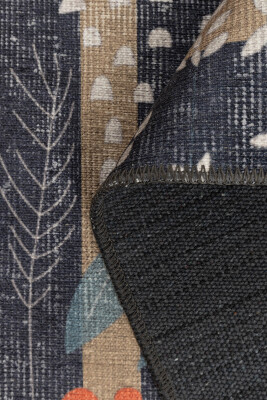 Outlet 210x210 Kare Florart Lacivert / Turuncu Doğa Temalı Çiçekli Dokuma Tabanlı Modern Şönil Halı AL-480 - 5