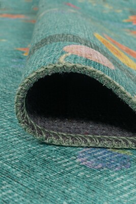 Outlet 210x210 Kare Florart Turkuaz / Turuncu Doğa Temalı Çiçekli Dokuma Tabanlı Modern Şönil Halı AL-491 - 6