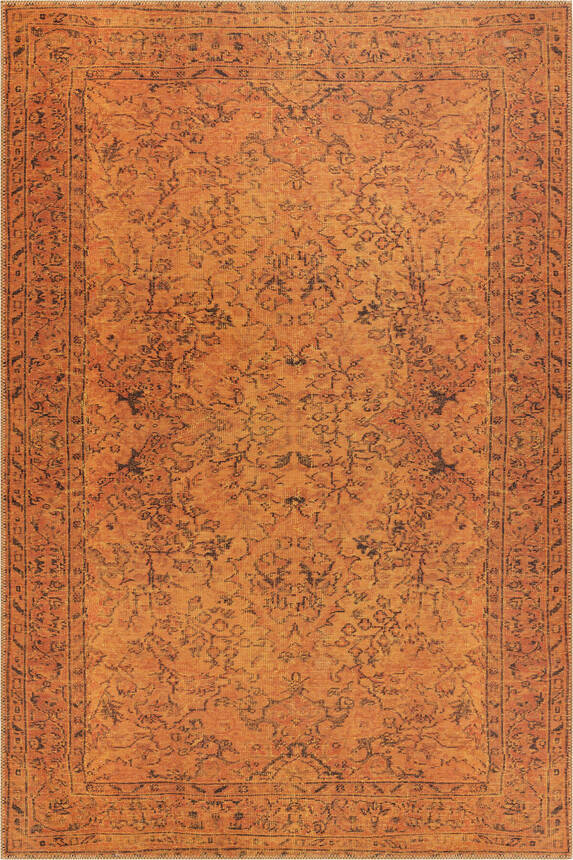 Outlet 210x210 Kare Folk Eskitme Desenli Dokuma Taban Dekoratif Hardal Sarısı Halı BA-15 - 2