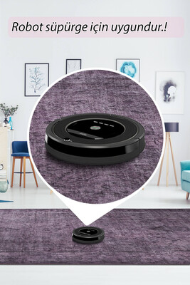 Outlet 210x210 Kare Folk Eskitme Desenli Dokuma Taban Dekoratif Mor Halı BA-28 - 6