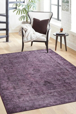 Outlet 210x210 Kare Folk Eskitme Desenli Dokuma Taban Dekoratif Mor Halı BA-28 - 1