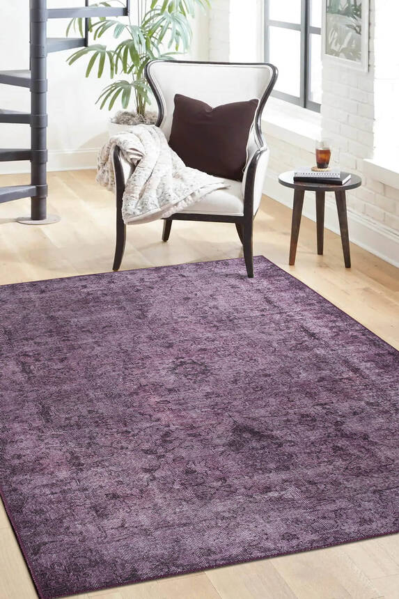 Outlet 210x210 Kare Folk Eskitme Desenli Dokuma Taban Dekoratif Mor Halı BA-28 - 1