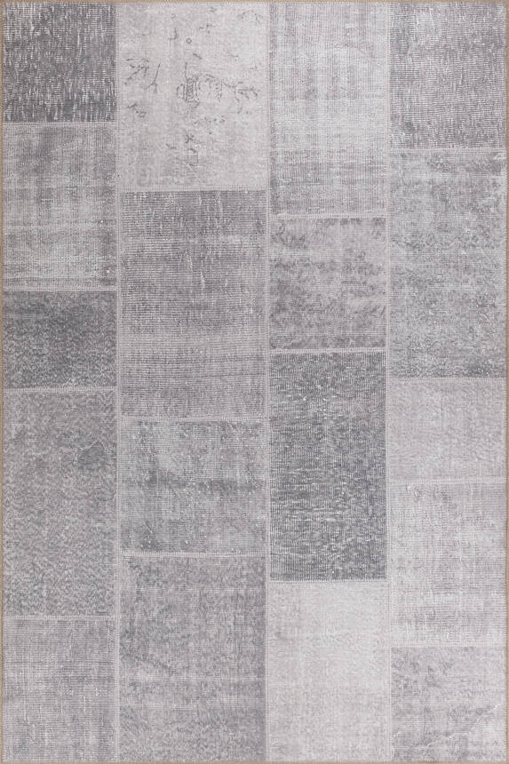 Outlet 210x210 Kare Folk Patchwork Desenli Dokuma Taban Dekoratif Gri Halı BA-36 - 3