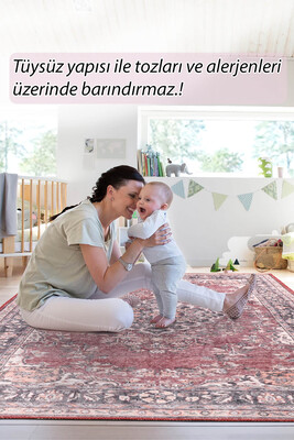 Outlet 210x210 Kare Folk Vintage Desenli Dokuma Taban Dekoratif Bordo Halı BA-14 - 8