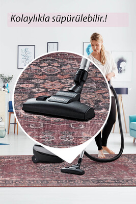 Outlet 210x210 Kare Folk Vintage Desenli Dokuma Taban Dekoratif Bordo Halı BA-14 - 7