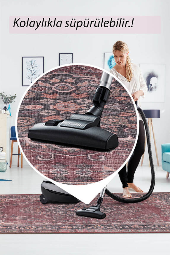 Outlet 210x210 Kare Folk Vintage Desenli Dokuma Taban Dekoratif Bordo Halı BA-14 - 7