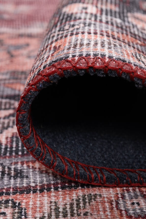 Outlet 210x210 Kare Folk Vintage Desenli Dokuma Taban Dekoratif Bordo Halı BA-14 - 4