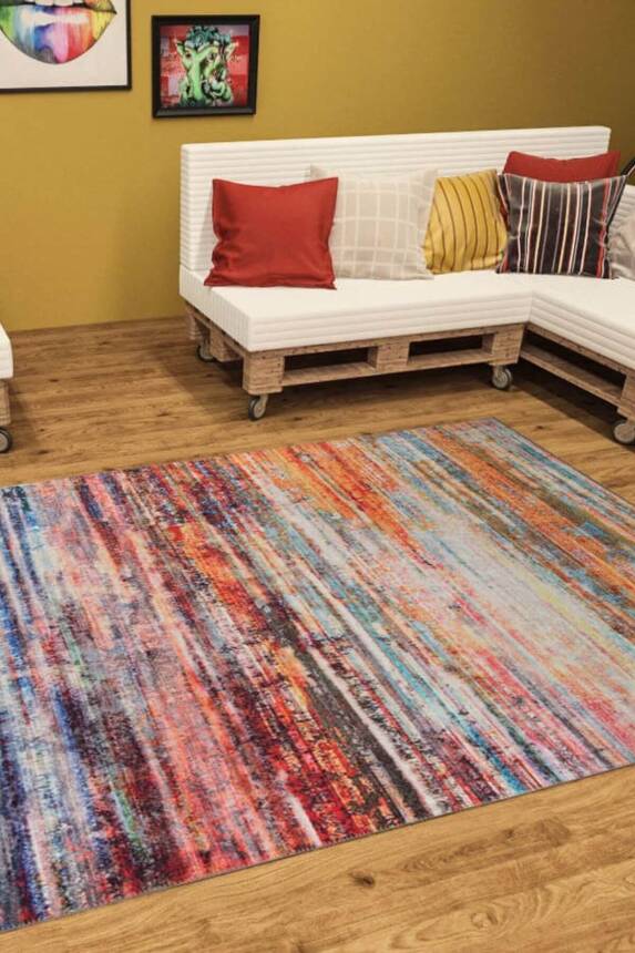 Outlet 210x210 Kare Funk Şönil Dokuma Pamuk Polyester Multi Halı AL-112 - 1