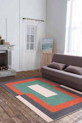 Outlet 210x210 Kare Funk Şönil Dokuma Pamuk Polyester Renkli Halı AL-400 - 1