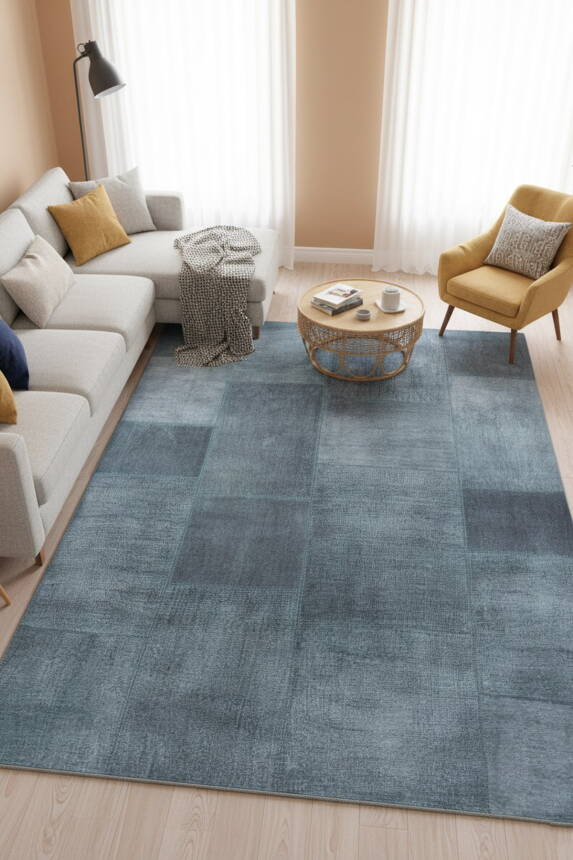 Outlet 210x210 Kare Jazz Patchwork Desenli Dokuma Taban Dekoratif Yeşil Halı AL-102 - 1