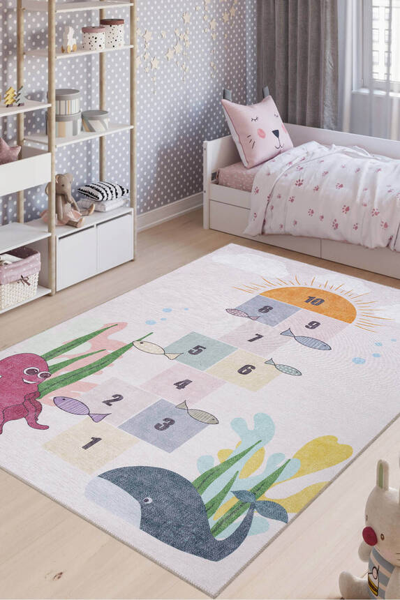 Outlet 210x210 Kare Minor Dokuma Taban Dekoratif Renkli Seksek Desenli Çocuk Halısı AL-415 - 1