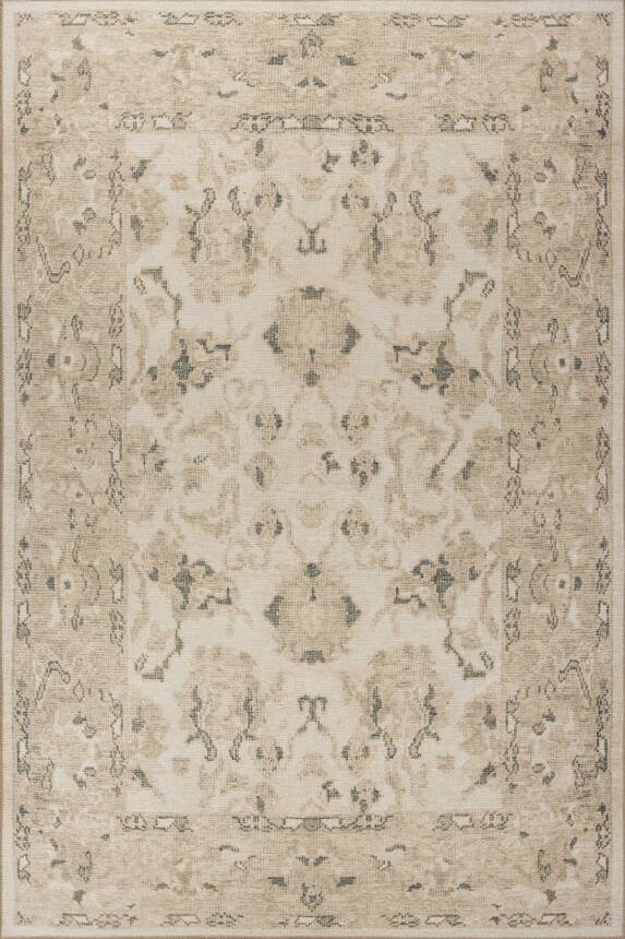 Outlet 210x210 Kare Relic Bej Vintage Dokulu Klasik Desenli Dokuma Tabanlı Şönil Halı AL-521 - 2