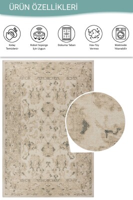 Outlet 210x210 Kare Relic Bej Vintage Dokulu Klasik Desenli Dokuma Tabanlı Şönil Halı AL-521 - 4