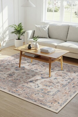 Outlet 210x210 Kare Relic Krem Vintage Dokulu Klasik Desenli Dokuma Tabanlı Şönil Halı AL-512 - Artloop