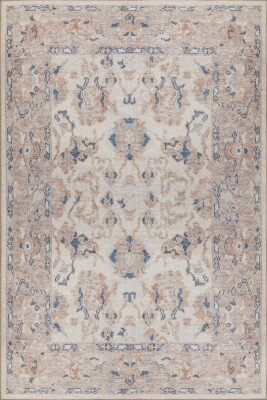 Outlet 210x210 Kare Relic Krem Vintage Dokulu Klasik Desenli Dokuma Tabanlı Şönil Halı AL-512 - 2