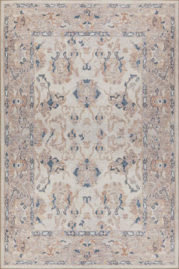 Outlet 210x210 Kare Relic Krem Vintage Dokulu Klasik Desenli Dokuma Tabanlı Şönil Halı AL-512 - 2