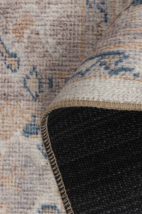 Outlet 210x210 Kare Relic Krem Vintage Dokulu Klasik Desenli Dokuma Tabanlı Şönil Halı AL-512 - 5