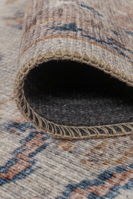 Outlet 210x210 Kare Relic Krem Vintage Dokulu Klasik Desenli Dokuma Tabanlı Şönil Halı AL-512 - 6