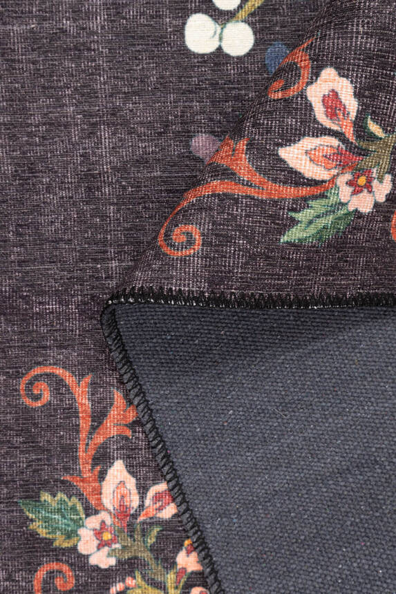 Outlet 210x210 Kare Soul Etnik Karabağ Çiçek Desenli Dokuma Taban Dekoratif Siyah Halı AL-322 - 5