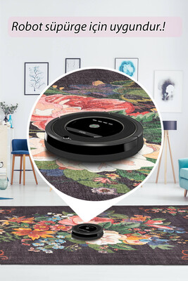 Outlet 210x210 Kare Soul Etnik Karabağ Çiçek Desenli Dokuma Taban Dekoratif Siyah Halı AL-322 - 6