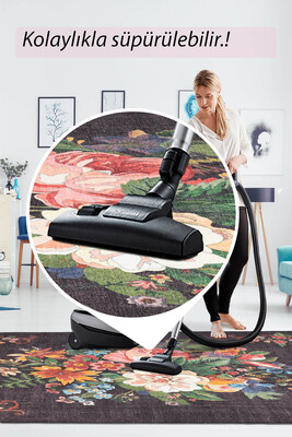 Outlet 210x210 Kare Soul Etnik Karabağ Çiçek Desenli Dokuma Taban Dekoratif Siyah Halı AL-322 - 7