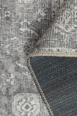 Outlet 210x210 Kare Stonart Eskitme Vintage Desenli Açık Gri Otantik Yıkanabilir Şönil Halı AL-450 - 5