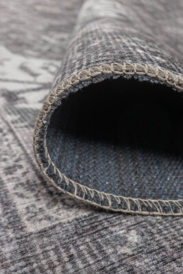 Outlet 210x210 Kare Stonart Eskitme Vintage Desenli Açık Gri Otantik Yıkanabilir Şönil Halı AL-450 - 6