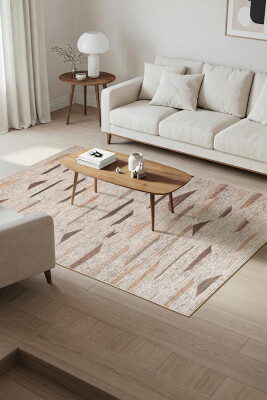 Outlet 210x210 Kare Stonart Otantik Modern Eskitme Desenli Yıkanabilir Kahverengi Şönil Halı AL-442 - 1