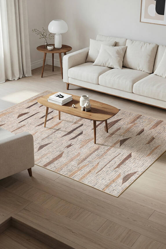 Outlet 210x210 Kare Stonart Otantik Modern Eskitme Desenli Yıkanabilir Kahverengi Şönil Halı AL-442 - 1