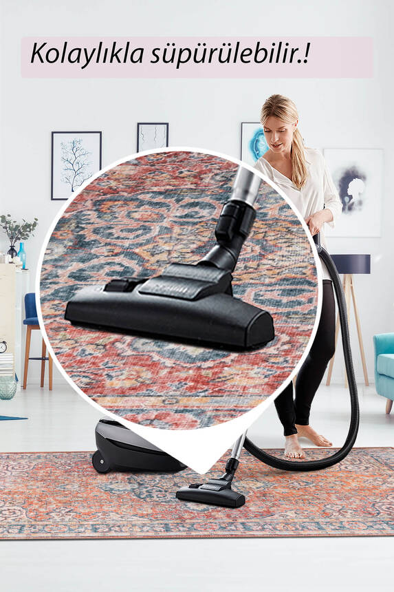 Outlet 210x310 Blues Vintage Desenli Dokuma Taban Dekoratif Renkli Halı AL-418 - 7