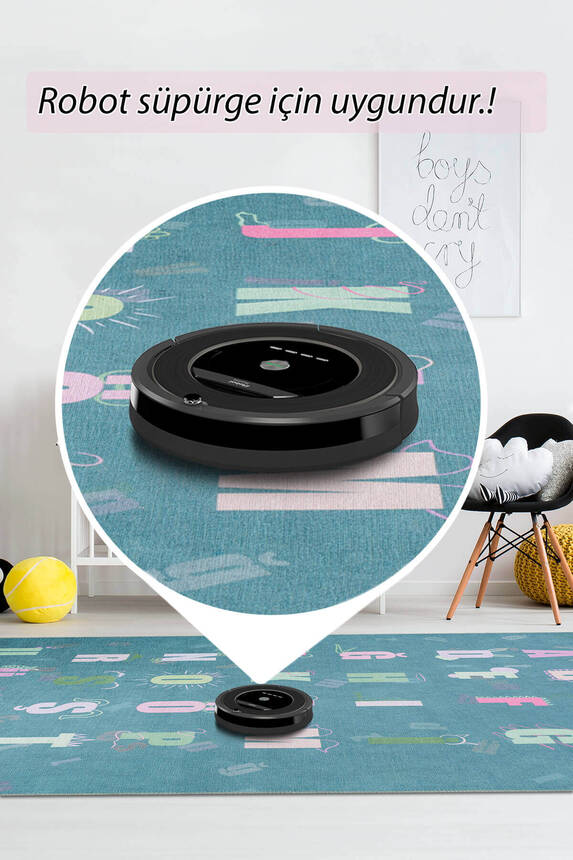 Outlet 210x310 Minor Dokuma Taban Dekoratif Alfabeli Yeşil Çocuk Odası Halısı AL-414 - 6