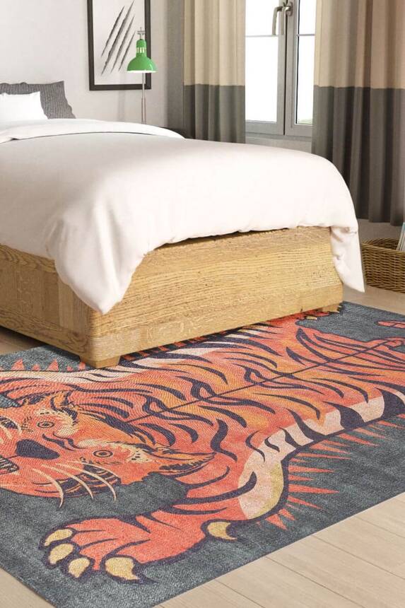 Outlet 210x310 Opus Dekoratif Dokuma Taban Yeşil Kaplan Desenli Halı AL-315 - 1
