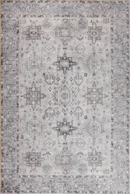 Outlet 210x310 Stonart Eskitme Vintage Desenli Gri Otantik Yıkanabilir Şönil Halı AL-461 - 2