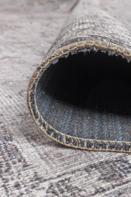 Outlet 210x310 Stonart Eskitme Vintage Desenli Gri Otantik Yıkanabilir Şönil Halı AL-461 - 6