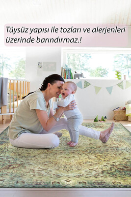 Outlet 230x230 Daire Blues Vintage Desenli Dokuma Taban Dekoratif Yeşil Halı AL-23 - 8