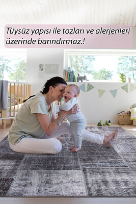 Outlet 230x230 Daire Jazz Patchwork Desenli Dokuma Taban Dekoratif Siyah Halı AL-81 - 8