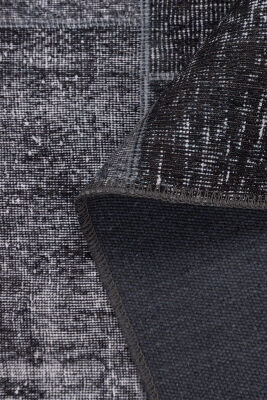 Outlet 230x230 Daire Jazz Patchwork Desenli Dokuma Taban Dekoratif Siyah Halı AL-81 - 5