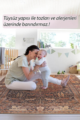 Outlet 230x230 Kare Blues Vintage Desenli Dokuma Taban Dekoratif Kahverengi Halı AL-425 - 8