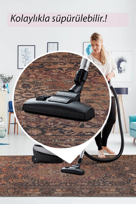 Outlet 230x230 Kare Blues Vintage Desenli Dokuma Taban Dekoratif Kahverengi Halı AL-425 - 7