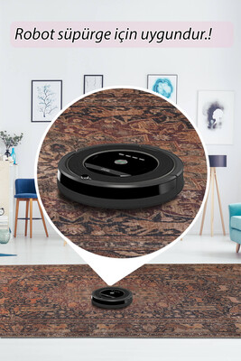 Outlet 230x230 Kare Blues Vintage Desenli Dokuma Taban Dekoratif Kahverengi Halı AL-425 - 6