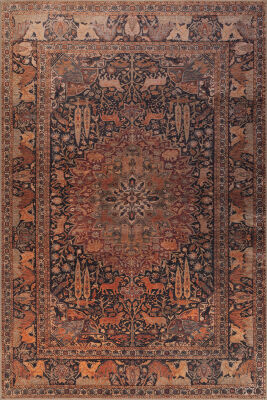 Outlet 230x230 Kare Blues Vintage Desenli Dokuma Taban Dekoratif Kahverengi Halı AL-425 - 2