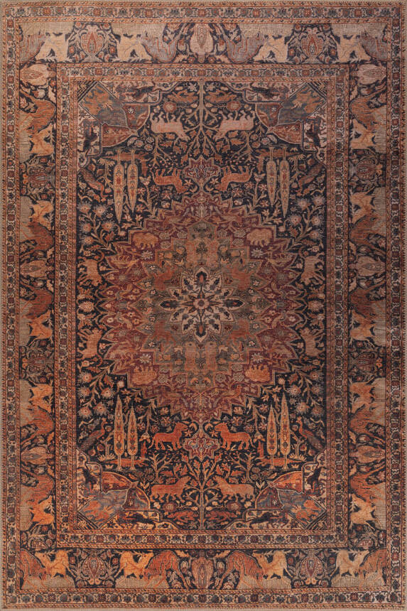 Outlet 230x230 Kare Blues Vintage Desenli Dokuma Taban Dekoratif Kahverengi Halı AL-425 - 2