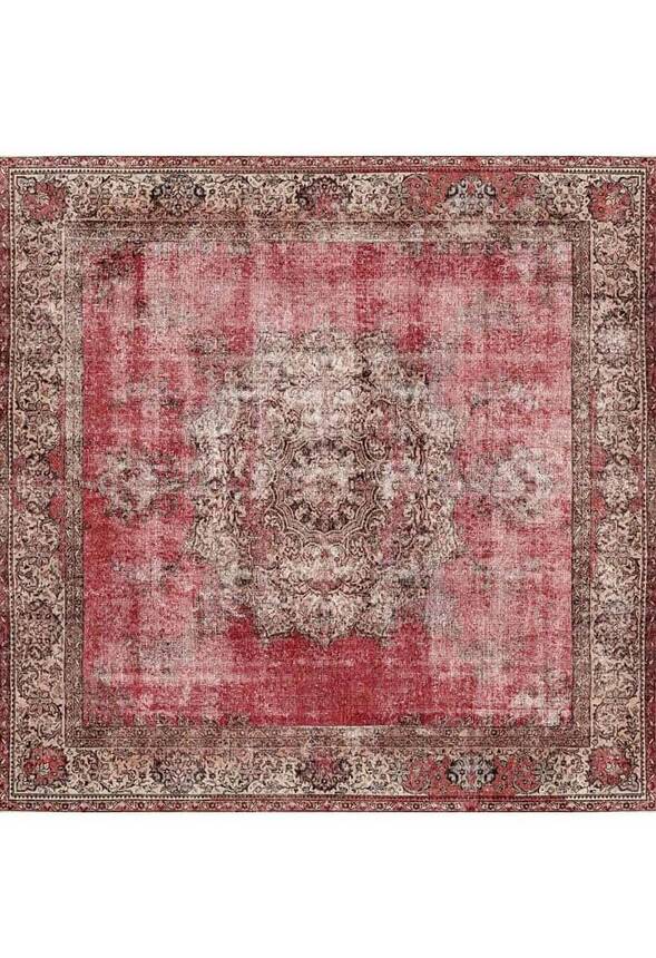 Outlet 230x230 Kare Blues Vintage Desenli Dokuma Taban Dekoratif Kırmızı Halı AL-119 - 11