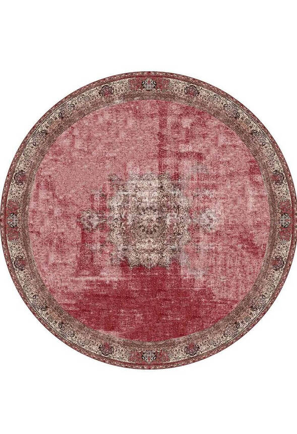 Outlet 230x230 Kare Blues Vintage Desenli Dokuma Taban Dekoratif Kırmızı Halı AL-119 - 10