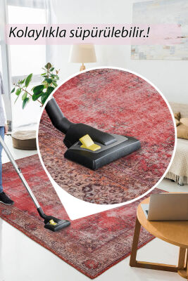 Outlet 230x230 Kare Blues Vintage Desenli Dokuma Taban Dekoratif Kırmızı Halı AL-119 - 7