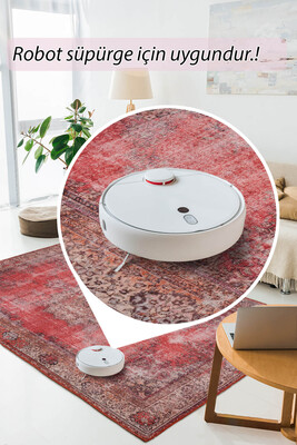 Outlet 230x230 Kare Blues Vintage Desenli Dokuma Taban Dekoratif Kırmızı Halı AL-119 - 6