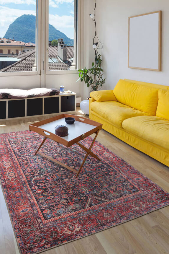 Outlet 230x230 Kare Blues Vintage Desenli Dokuma Taban Dekoratif Kırmızı Halı AL-354 - 1