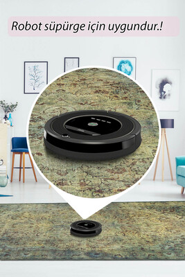 Outlet 230x230 Kare Blues Vintage Desenli Dokuma Taban Dekoratif Yeşil Halı AL-23 - 6