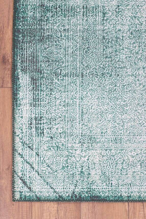 Outlet 230x230 Kare Dorian Eskitme Desenli Dokuma Taban Dekoratif Yeşil Halı AL-223 - 3